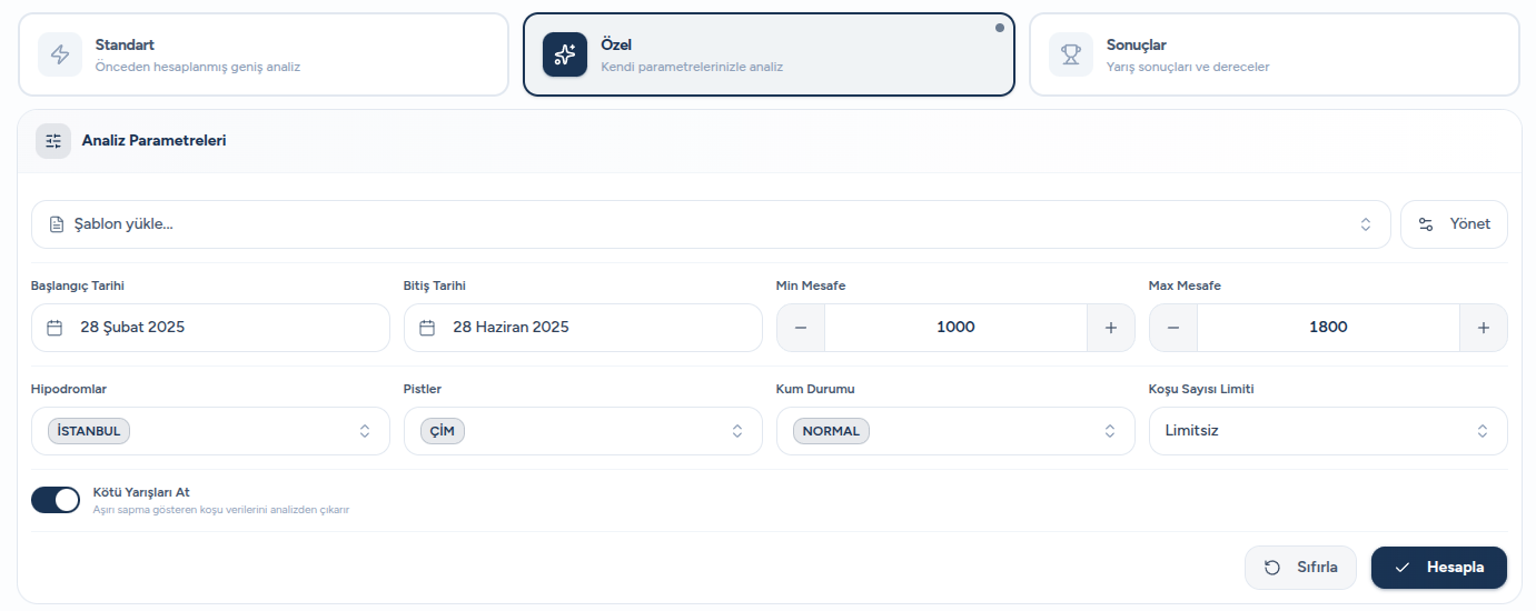 Analiz parametre paneli